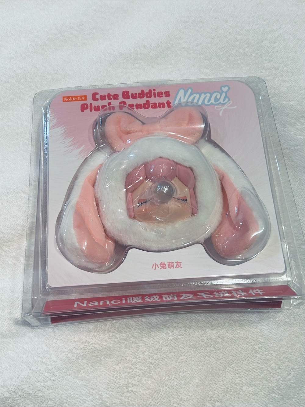 Rolife Nanci Cute Buddies Plush Pendant - Pink & White Bunny